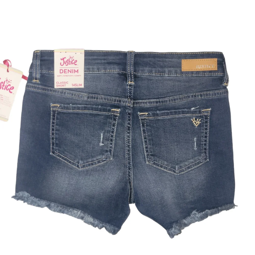 Girls Justice Distressed Classic Denim Dark Wash Shorts Size 14 Slim
